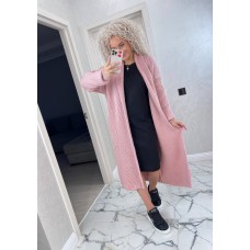 Теплый длинный вязаный кардиган светлая пудра