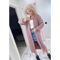 Теплый длинный вязаный кардиган темная пудра