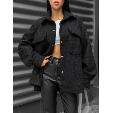 Базовая рубашка oversize мех барашек каракуль черный