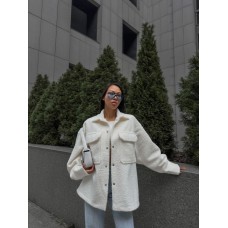 Базовая рубашка oversize мех барашек каракуль молоко