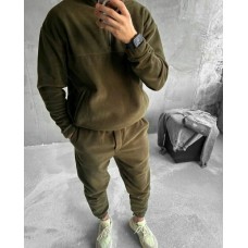 Очень теплый мужской костюм Двухсторонний плотный флис хаки