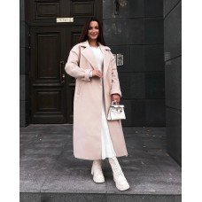 Женское пальто на подкладке трендовая длина на запах кашемир беж