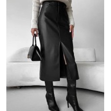 Супер стильная кожаная юбка эко кожа на тоненьком флисе черный