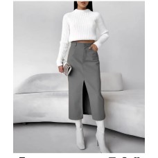 Супер стильная кожаная юбка эко кожа на тоненьком флисе серый