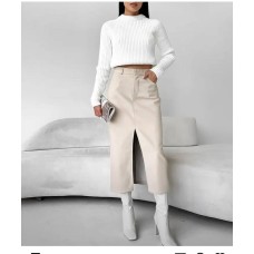 Супер стильная кожаная юбка эко кожа на тоненьком флисе светлый беж