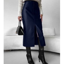 Супер стильная кожаная юбка эко кожа на тоненьком флисе темно синий