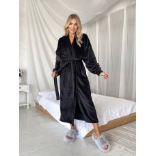 Длинный халат теплый и мягкий двухсторонняя махра черный