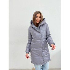 Курточка «зефирка Люкс» удлинена на шнурочках эко кожа серый