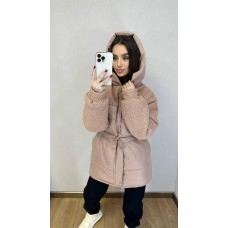 Зимняя куртка сочетание плащевки+меха барашка силикон бежевый