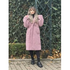 Шубка с капюшоном рукав спущенный эко мех барашек розовый