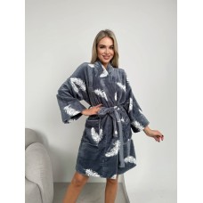 Халат из плюшевый махры мягкий теплый принт перышко