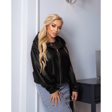 Супер Стильная Куртка з капюшоном экокожа на замше черный