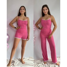 Пижама тройка майка+шорты+брюки трикотаж рубчик малина