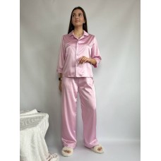 Нежный домашний костюм-пижама рубашка+штаны шелк Армани розовый