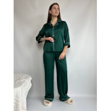 Нежный домашний костюм-пижама рубашка+штаны шелк Армани зеленый