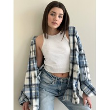 Рубашка оверсайз в клетку отличная длина голубой