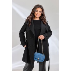 Тренч коттон под пояс длиной миди черный