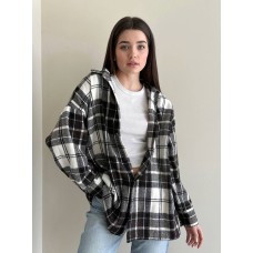 Рубашка оверсайз в клетку отличная длина черный