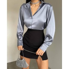 Шикарная базовая шелковая рубашка серый