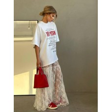 Красивая воздушная юбка из кружева длиной макси белый