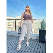 Стильные Легкие укороченные льняные брюки беж