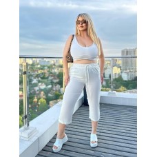 Стильные Легкие укороченные льняные брюки молочный