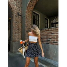 Легкая приятная Юбкочка на запах принт цветы черный