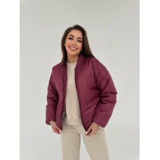 Модный женский бомбер-куртка плащевка бордовый