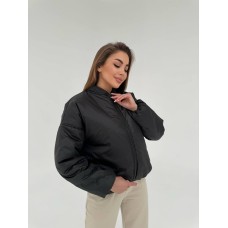 Модный женский бомбер-куртка плащевка черный