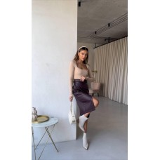 Юбка на запах длиной миди экокожа бургунди