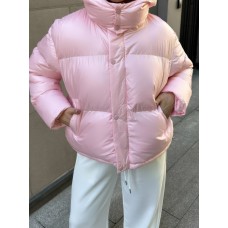 Комфортная куртка дутик с карманами и капюшоном пудра