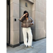 Комфортная куртка дутик с карманами и капюшоном шоколад