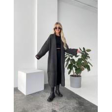 Удлиненный кардиган из мягкой пушистой пряжи графит