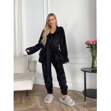 Домашний махровый костюм-тройка (халат+топ+штаны) черный