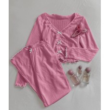 Пижама с кружевом и бантиками (кофта+штаны) розовый