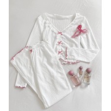 Пижама с кружевом и бантиками (кофта+штаны) молоко