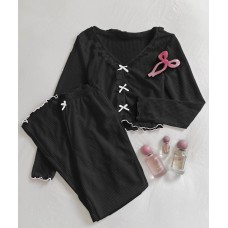 Пижама с кружевом и бантиками (кофта+штаны) черный