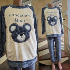 ТЕПЛЕНЬКИЙ ДОМАШНИЙ КОСТЮМ - ПИЖАМА (махра шлифованная) Медведи серый