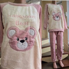 ТЕПЛЕНЬКИЙ ДОМАШНИЙ КОСТЮМ - ПИЖАМА (махра шлифованная) Медведи розовый