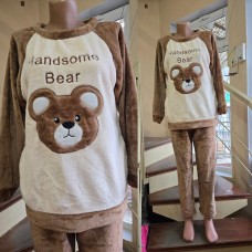 ТЕПЛЕНЬКИЙ ДОМАШНИЙ КОСТЮМ - ПИЖАМА (махра шлифованная) Медведи коричневый
