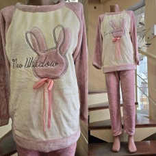 ТЕПЛЕНЬКИЙ ДОМАШНИЙ КОСТЮМ - ПИЖАМА (махра шлифованная) Зайцы розовый