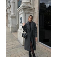 Кашемировое пальто оверсайз с английским воротникои и карманами графит