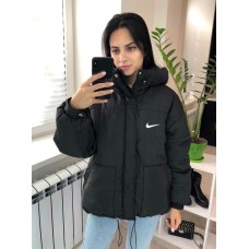 Женская куртка на молнии с капюшоном и карманами+накат наполнитель силикон черный