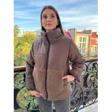 Теплая зимняя куртка Тедди на молнии с карманами шоколад