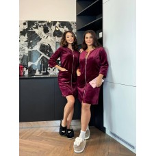 Женский однотонный Халат теплый на молнии с карманами марсала