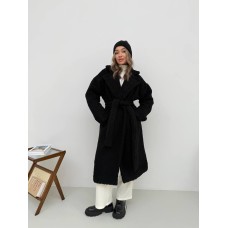 Теплое Пальто Тедди на подкладке с поясом черный