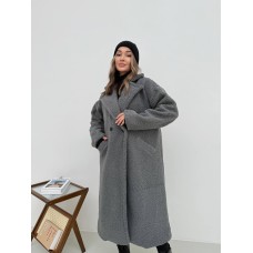 Теплое Пальто Тедди на подкладке с поясом графит