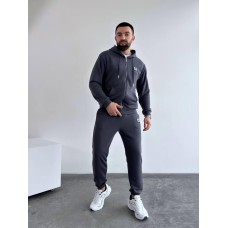 Костюм мужской: кофта на змейке с капюшоном и карманом+брюки с карманами графит