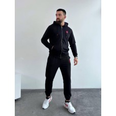 Костюм мужской: кофта на змейке с капюшоном и карманом+брюки с карманами черный