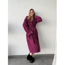 Халат унисекс с капюшоном+широким поясом из микрофибры фуксия
